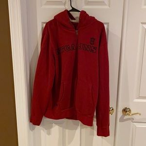 XXL Nautica jeans hooded zip up jacket; red with black lettering